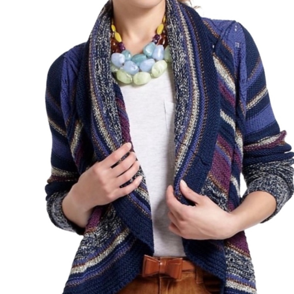 Like new! Anthropologie Rosie Neira open front stripe knit cardigan! Size Small - Picture 7 of 7